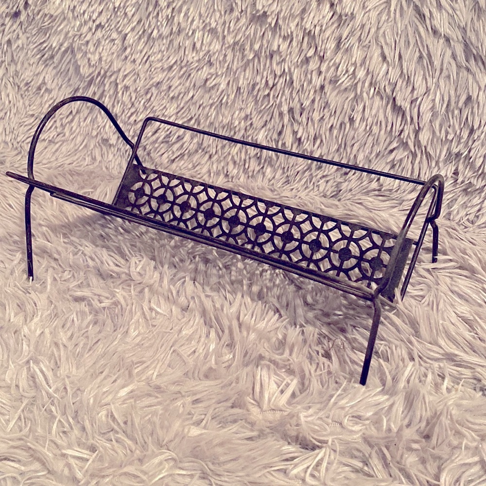 Vintage 1950s Perforated Black Metal Record Holder